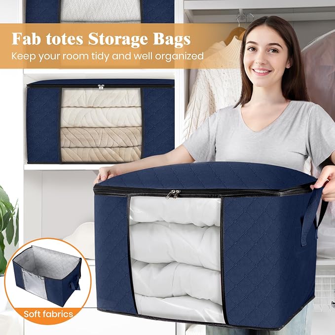 Fab totes 24 Gallons Clothes Storage, Foldable Thick Fabric Blanket Storage Bags