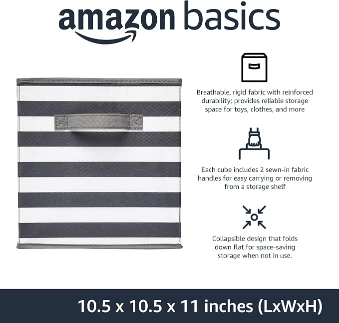 Amazon Basics Cube Organizer Storage Bins Handles, Collapsible Fabric,