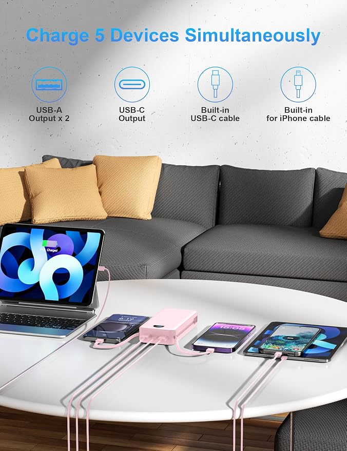 Portable Charger with Wall Plug, 20000mAh USB C Power Bank Fast Charging