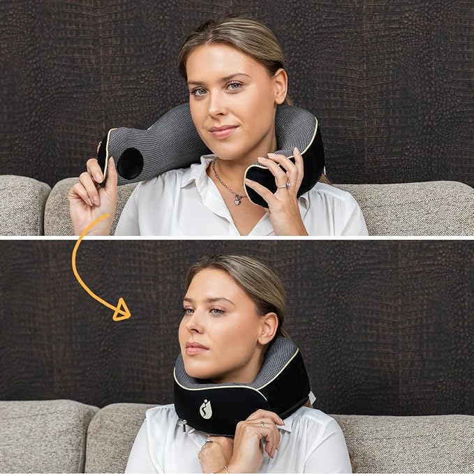 Travel Pillow - Airplane Neck Pillow - 100% Pure Memory Foam Flight Pillow