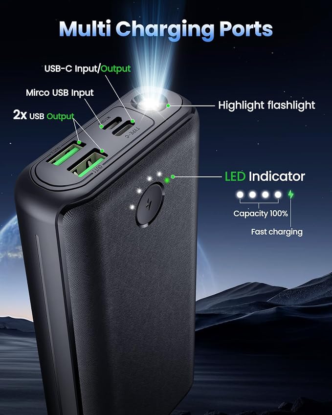 Portable Charger Power Bank 40000mah, USB C Fast Charging 22.5W External