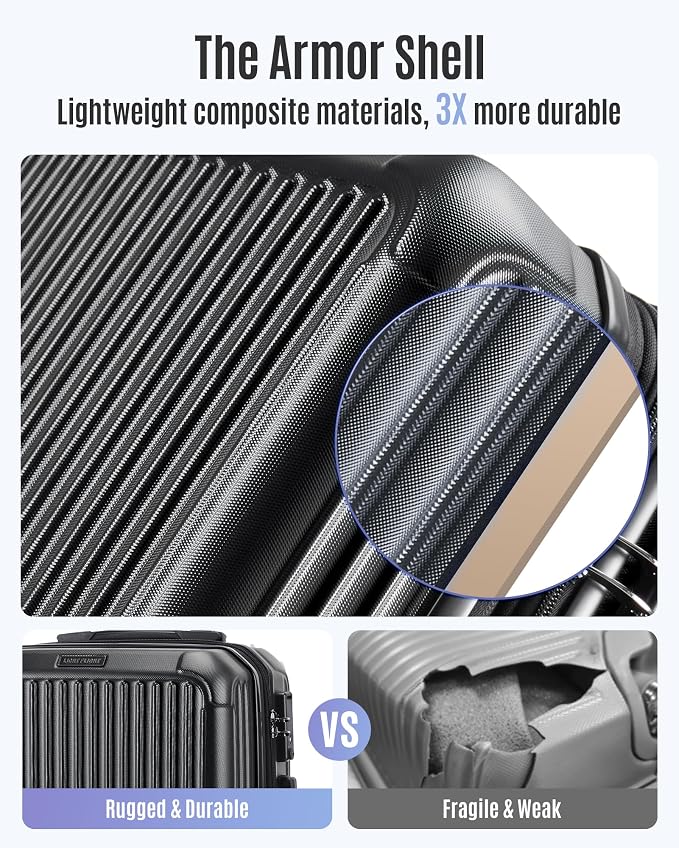 LIGHT FLIGHT Carry On Luggage 22x14x9 Airline Approved, Durable Hard Shell