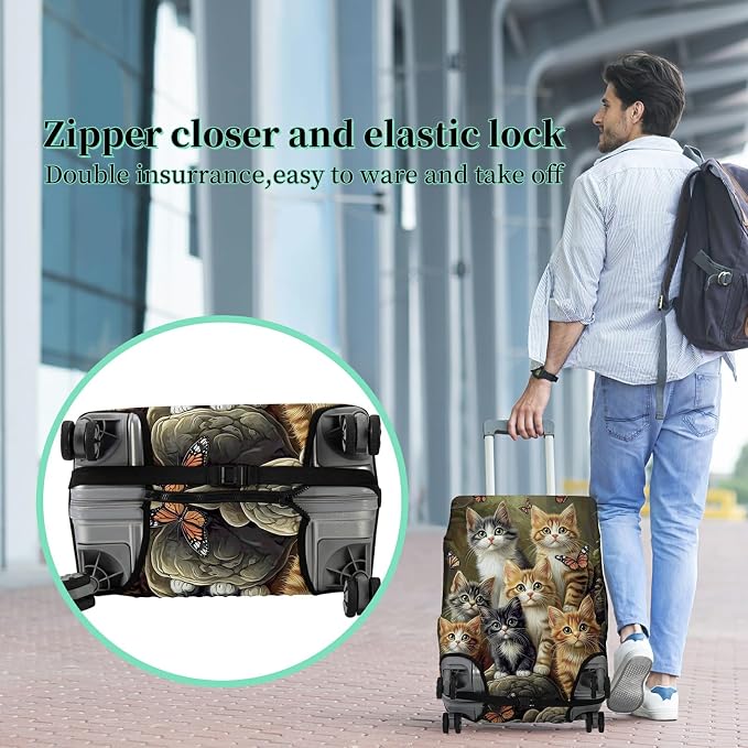 Luggage Cover + Tag, Cats Family Travel Suitcase Protector