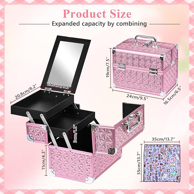 Makeup Case Organizer, Makeup Train Case, Trays Cosmetic Box Portable,