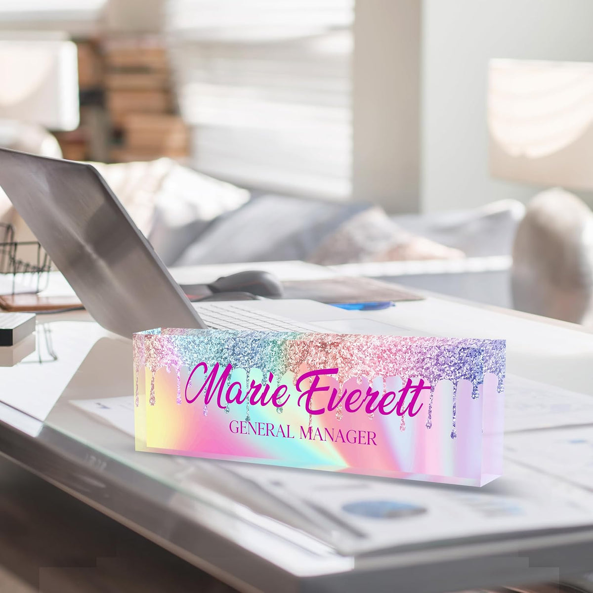 Custom Name Plate for Desk | Personalized Desk Name Plate | Personalized Boss Employee Appreciation Gifts | Acrylic Name Plate Office Desk Accessories (A-Colored Quartz)