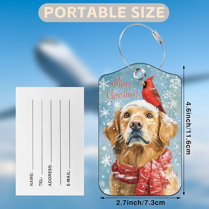 Christmas Dog and Red Cardinal Bird Set of 2 Luggage Tags