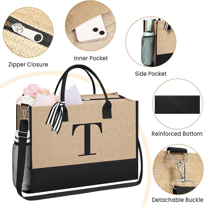 BAGAIL Initial Tote Bag, Personalized Birthday Gifts