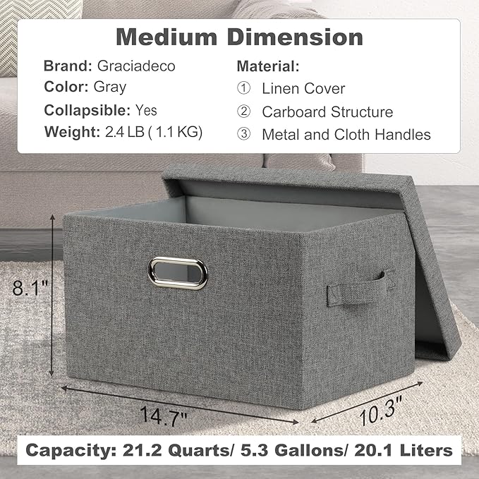 Medium 15" 21 Quart Collapsible Stackable Storage Bins