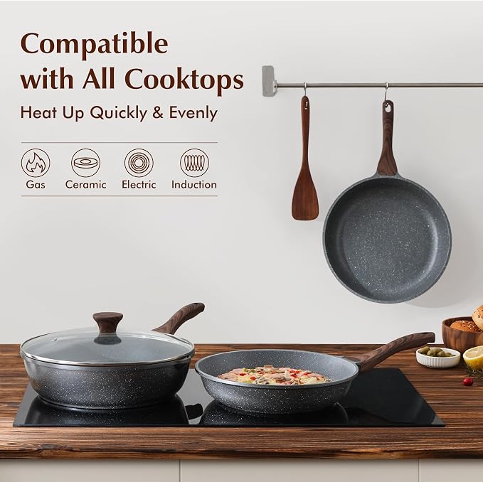 SENSARTE Nonstick Frying Pan Skillets, Swiss Granite Coating Omelette Pans