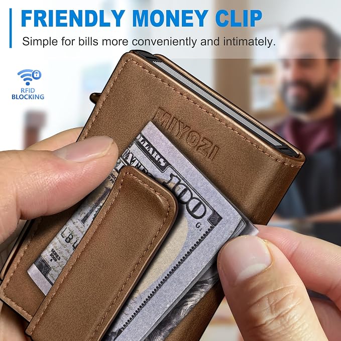 Men Wallet, with Money Clip Coins Pocket ID Window, Slim Front Pocket RFID
