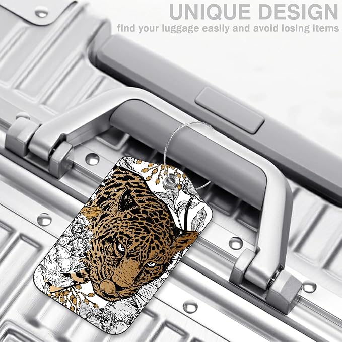 Leopard and Peony Flower Set of 2 Luggage Tags