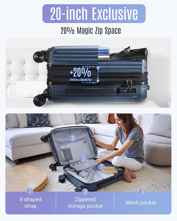 LIGHT FLIGHT Luggage Sets, Durable Hard Shell 3 Piece Set Suitcase