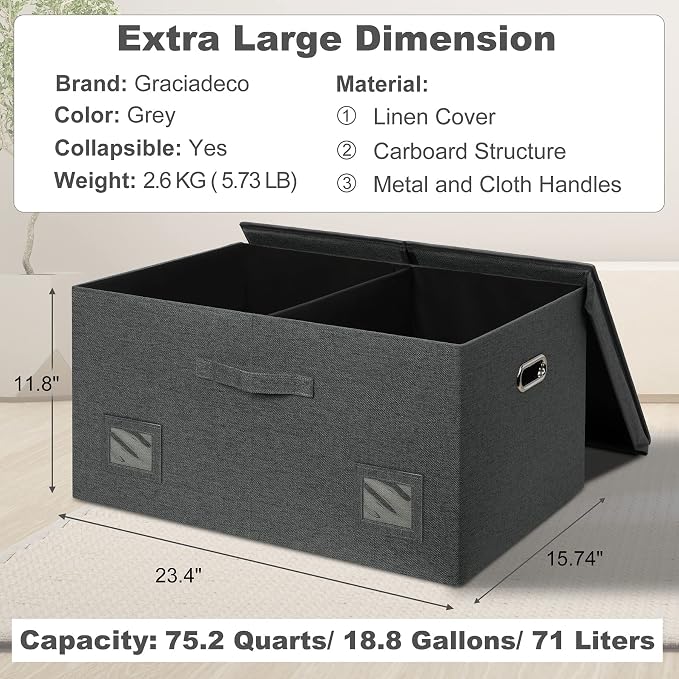 75 Quarts Extra Large Decorative Storage Bins