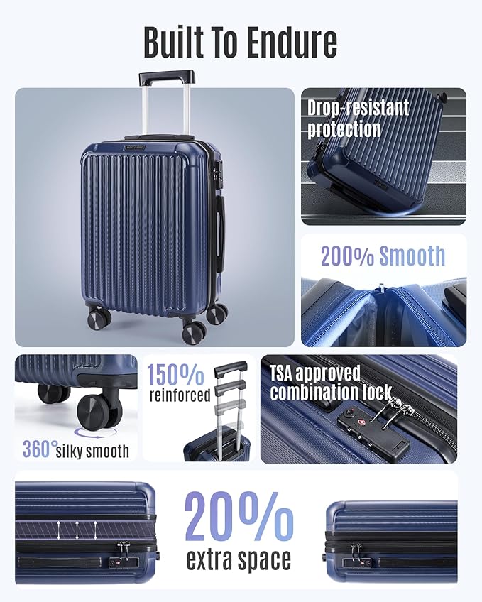 LIGHT FLIGHT Carry On Luggage 22x14x9 Airline Approved, Durable Hard Shell