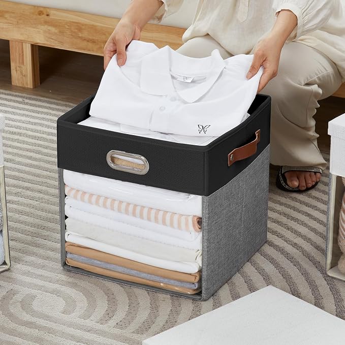 Fabric Storage Cubes with Clear Windows and Lids 11'' Foldable Storage Bins