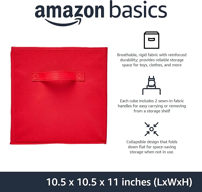 Amazon Basics Cube Organizer Storage Bins Handles, Collapsible Fabric,