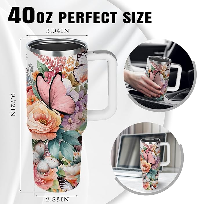 Christian Gifts for Women, 40 oz Christian Tumbler with Handle, Christian Birthday Gifts for Women, Religious Gift for Flower Butterfly Lords Prayer Cross Christian Cup