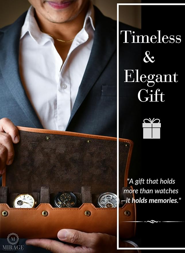 Watch Travel Case for Men – Leather Watch Roll Case Organizer – 3 Watches