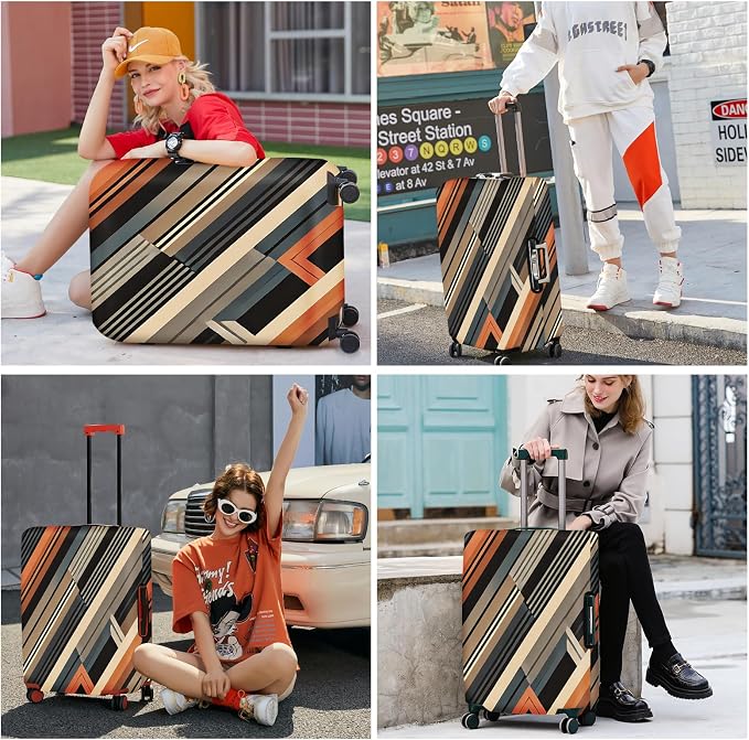 ANNA QUEEN Modern Geometric Luggage Cover, Abstract Striped Suitcase Protector