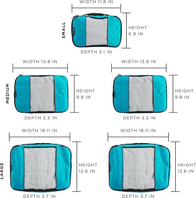 TravelWise Luggage Packing Organization Cubes 5 Pack, 2 Small, 2 Medium