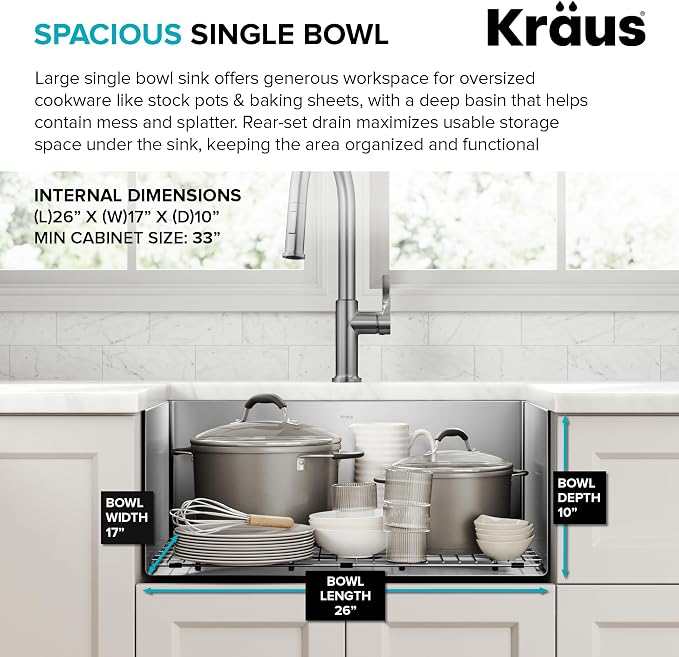 KRAUS Standart PRO 28-inch 16 Gauge Undermount Single Bowl Stainless Steel