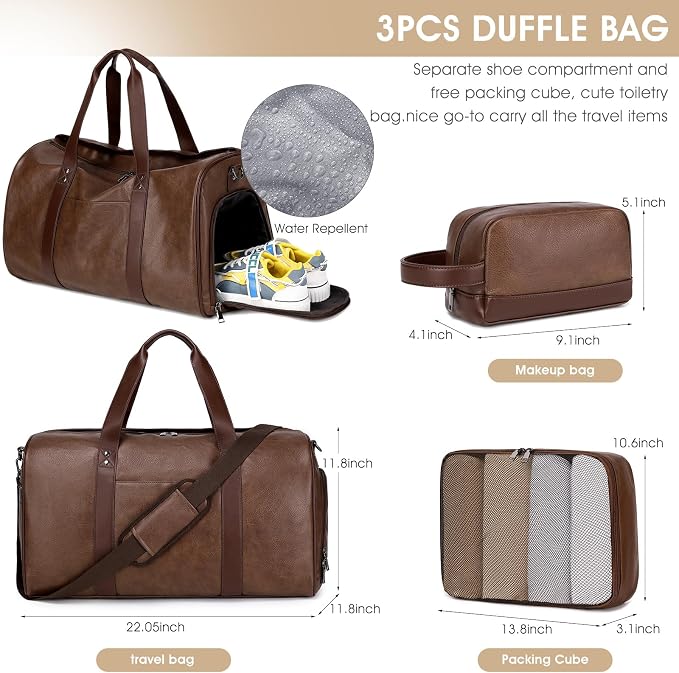 Wogarl 3PCS Faux Leather Weekender Bag