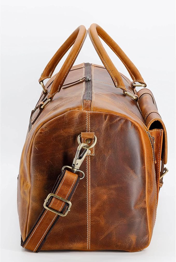 KomalC Leather Duffel Bags for Men and Women Full Grain Leather Travel