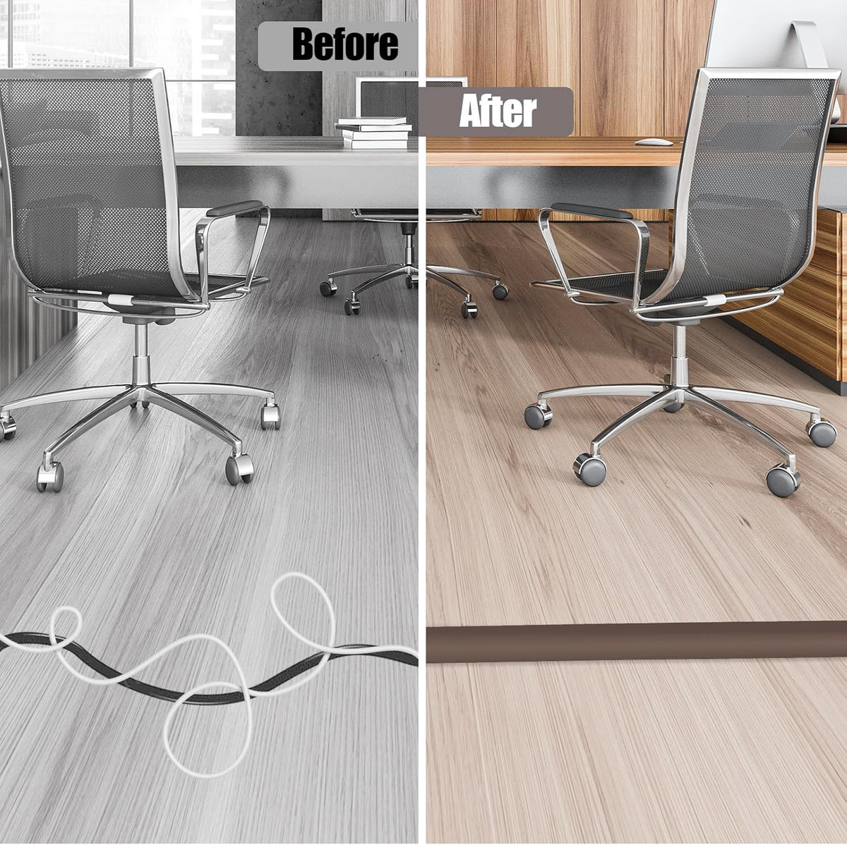 Floor Cord Cover Cable Cavity Self Adhesive Cord Hider Floor 10FT Floor Cable Management Power Cord Protector Floor Electric Cord Covers for Offices, Gym, Exhibitions (CoffeeBrown, 1.57" x 10')