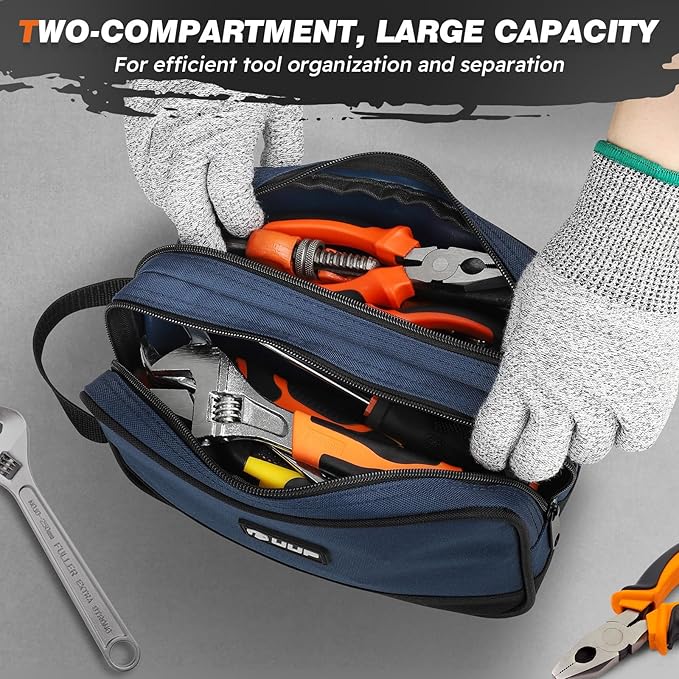 Small Tool Bag 2 Pack, Zipper Tool Pouch Two Compartments, 10 12 inch Utility