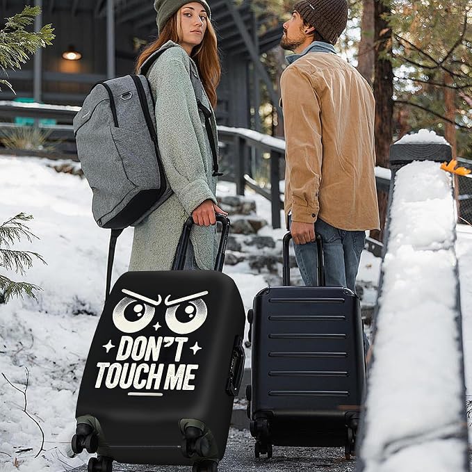 ANNA QUEEN Funny “Don’t Touch Me” Luggage Cover, Bold Black Suitcase Protector