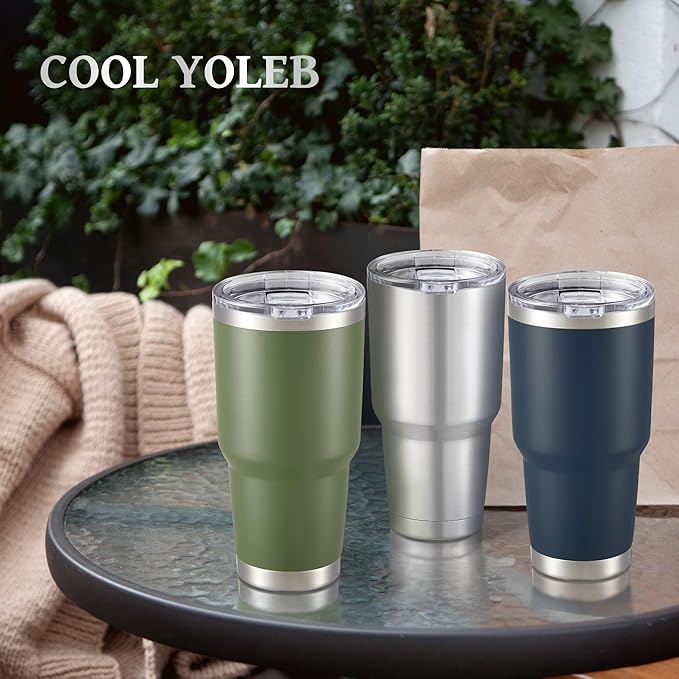 30 oz Tumbler with Lid Stainless Steel Tumblers Vacuum Insulated Cup Reusable Powder Coated Travel Mug Double Wall Leak Proof Portable Cups Keep Cold Drinks for 12 Hours, Stainless, 1 Pack