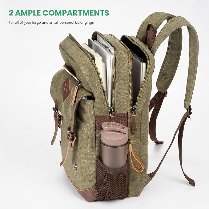 Modoker Vintage Backpack for Men Women, Canvas Bookpack Fits Most 15.6 Inches