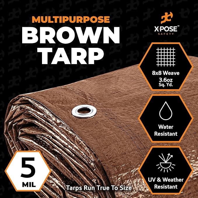 Multipurpose Protective Cover Brown Poly Tarp 10' x 12'