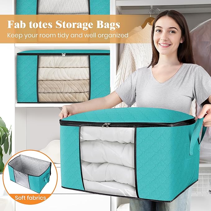 Fab totes 10 Pack Clothes Storage, Foldable Thick Fabric Blanket Storage Bags