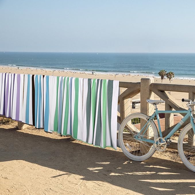 Bornbay Cotton Oversized Beach Towel - Extra Large 40"X70" Big Cute Thick Pool Towel, XL Stitch Beach Towels Striped Mint Green Swimming Towel for Adults Mens Women