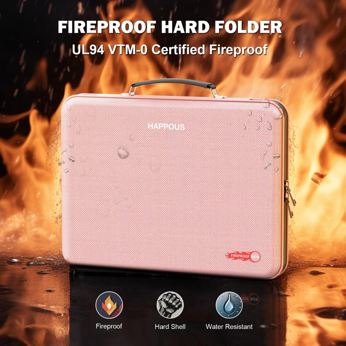 Fireproof File Box, Expanding File Organizer with 13 Pockets, Portable Fireproof Document Box Hard-Shell Document Organizer Storage for Documents Laptop Passports Cards Pink