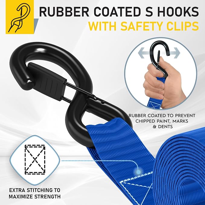 AUGO Heavy Duty Ratchet Straps & Soft Loops – Pack of 4 Extra Strong 1.5” by
