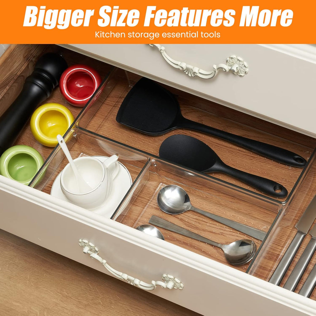 Criusia 18 Pcs Large Size Clear Drawer Organizer Set, Acrylic Non Slip Non Cracking Kitchen Drawer Storage Tray Divider, Multifunctional Storage for Cosmetics, Bathroom, Tools, Kitchen and Office