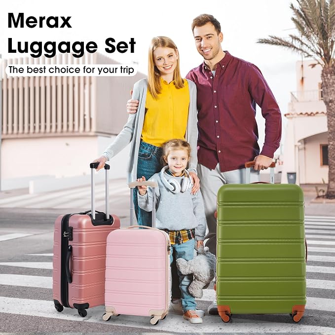 Merax Luggage sets of 2 Piece 20 24 IN Carry on Luggage Hard Case White Pink