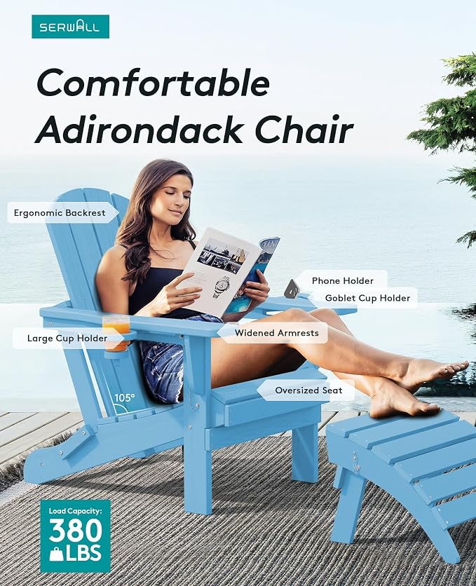 SERWALL Adirondack Chair with Cup Holders