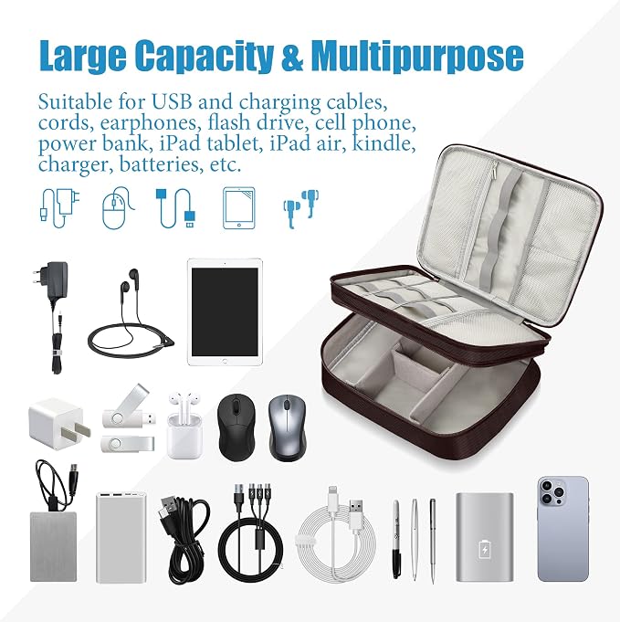 SELLYFELLY Electronics Travel Organizer, Double Layer Cable Organizer Bag