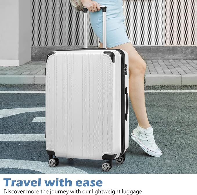Coolife Luggage Expandable 5 Piece Sets PC+ABS Spinner Suitcase 20 inch 24 inch