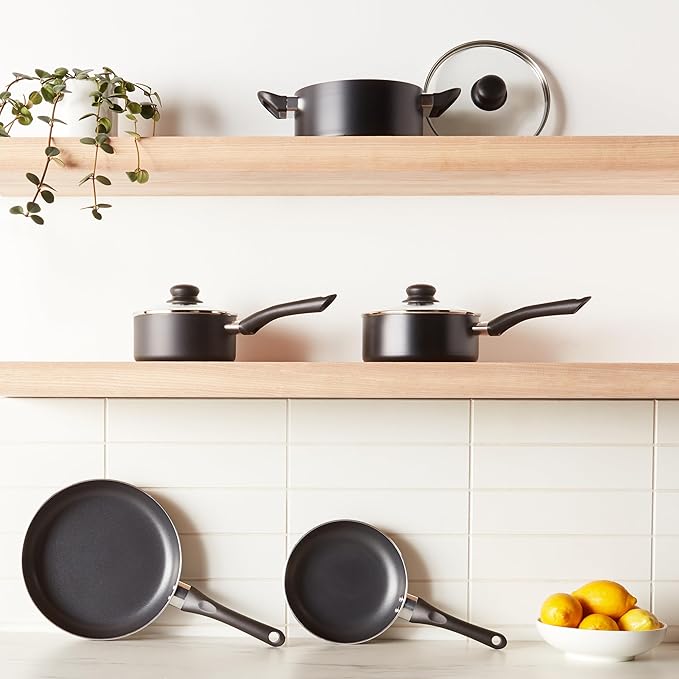 Amazon Basics Non Stick Kitchen Cookware 8-Piece Set, Non-Induction, Includes