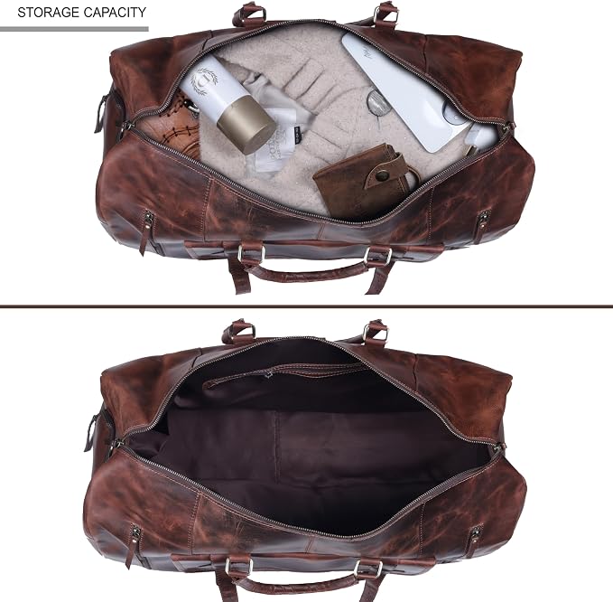 20 Inch Leather Duffel Bags for Men and Women Full Grain Leather Travel