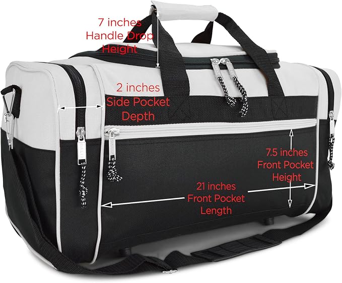 DALIX 21" Sports Duffle Bag Gym Travel Pack in White