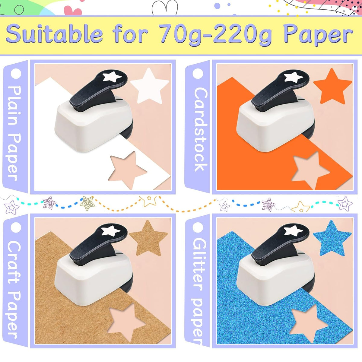 Star Hole Punch, Star Paper Punch, Stars Punches for Paper Crafts, StarPuncher for Crafts, 1 inch Stars Shaped Hole Punches, Crafts Puncher for Scrapbooking DIY Papers Projects