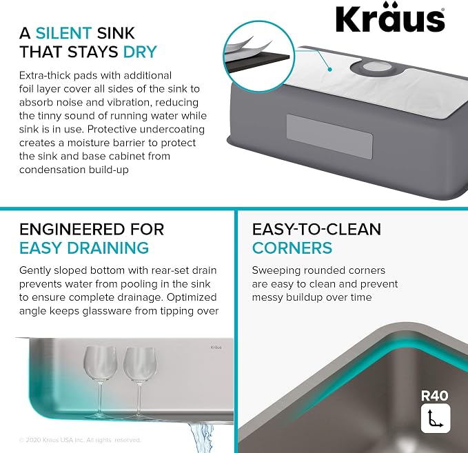 KRAUS Dex 33-inch Undermount 16 Gauge Stainless Steel Single Bowl Kitchen Sink
