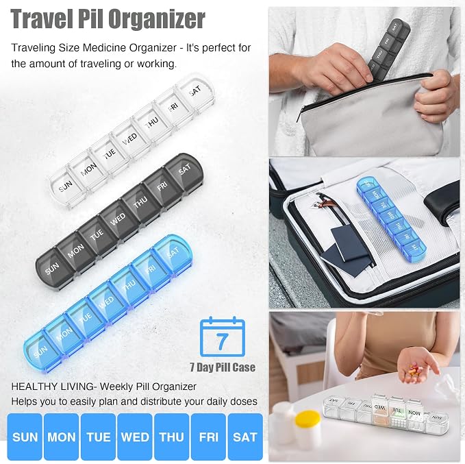 Extra Large Pill Organizer 3 Pack, XL Pill Box 7 Day, Weekly Pill Case