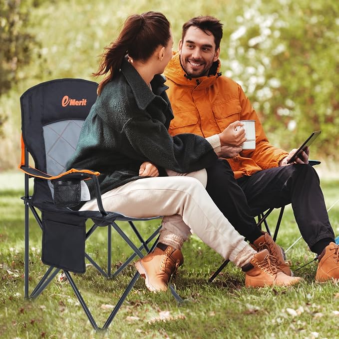 EMERIT Oversized Padded Camping Chair, 350LB Heavy Duty Quad Fold Chair