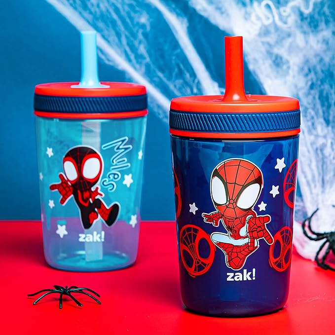 Zak Designs Marvel Spider-Man Kelso Toddler Cups for Travel or at Home, 15oz 2-Pack Durable Plastic Sippy Cups with Leak-Proof Design is Perfect for Kids (Spidey and His Amazing Friends)